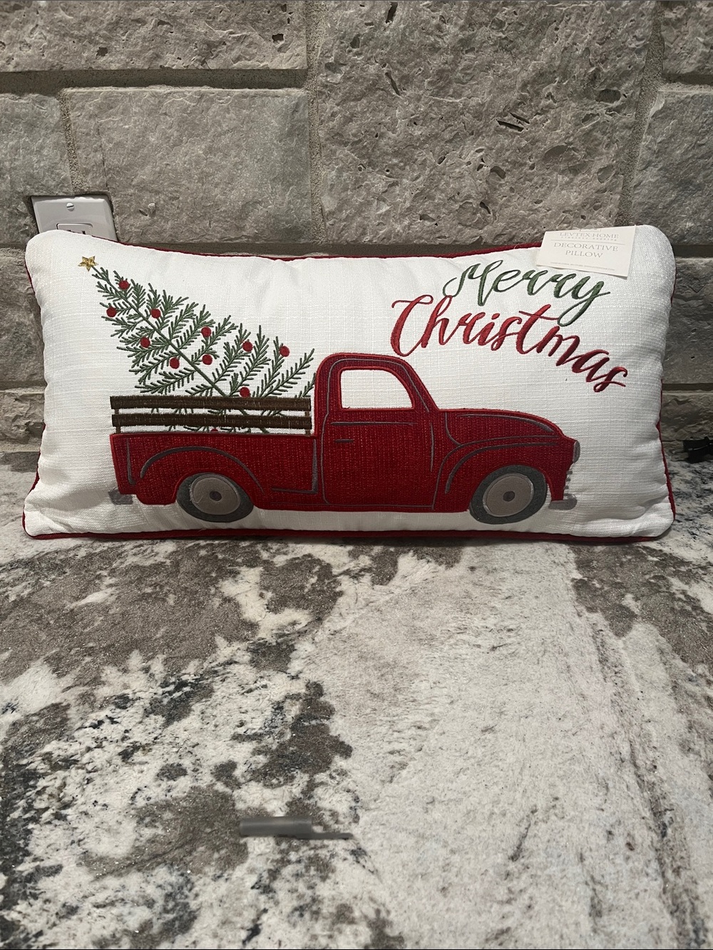 NEW Red Truck Merry Christmas Holiday Pillow